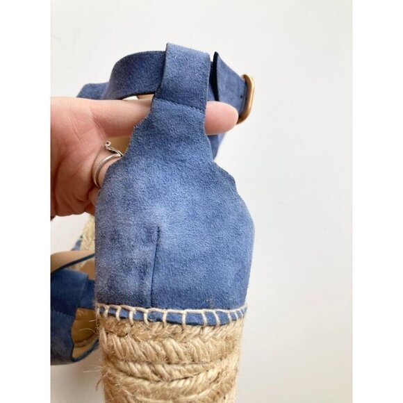 CHLOE Lauren Blue Scalloped Suede Leather Platform Espadrilles Wedges, Size 41 - Picture 9 of 14